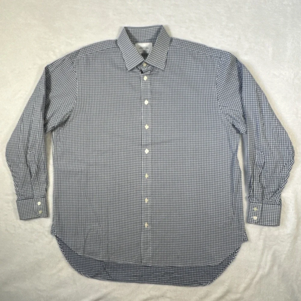 Charles Tyrwhitt Men's 17.5 36 Blue White‎ Check Cotton Dress Shirt
